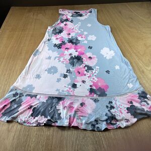 Simply Vera Vera Wang Floral Swing Dress Gray Pink Sleeveless Pockets Size L